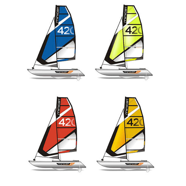MiniCat 420 Instinct in 4 different colors;  blue, yellow, red and orange